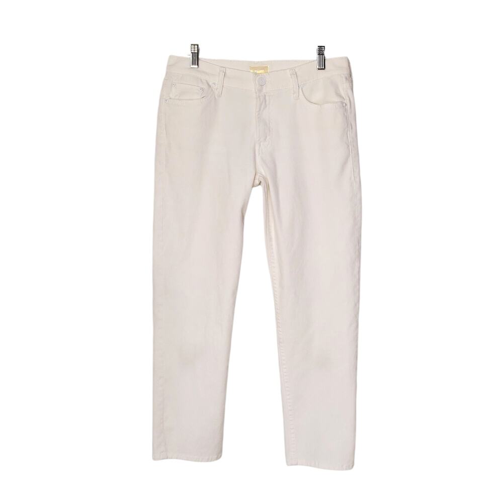 Mother The Dropout Straight Crop Jeans Glass Slipper Wash White Denim Size 27
